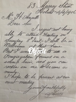 1906 letter from Joseph Glasser about reforming congregation